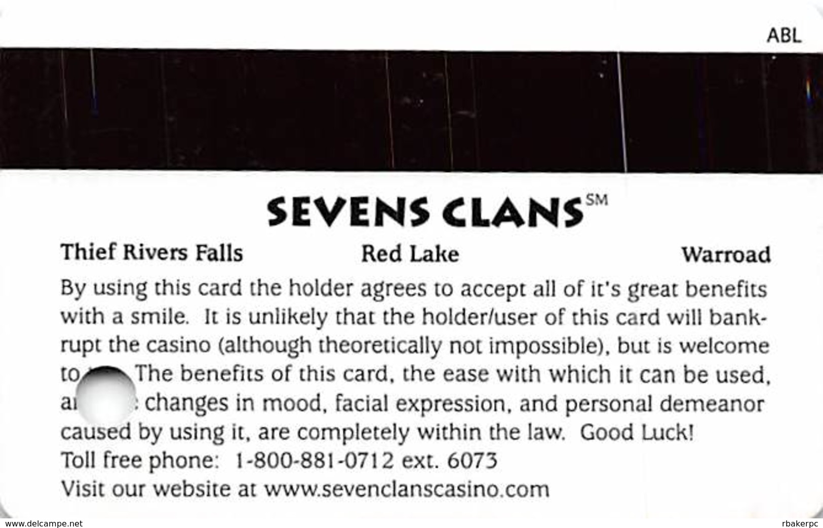 Seven Clans Casinos MN USA Slot Card - ABL Over Mag Stripe - Casino Cards