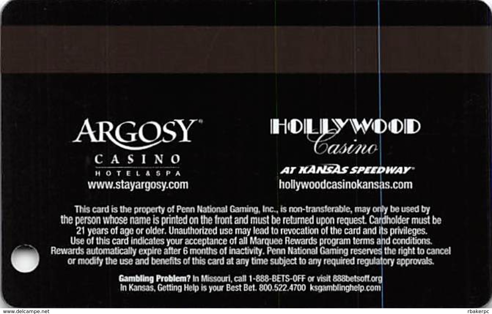 Argosy & Hollywood Casinos - Riverside, MO - Slot Card - Casino Cards