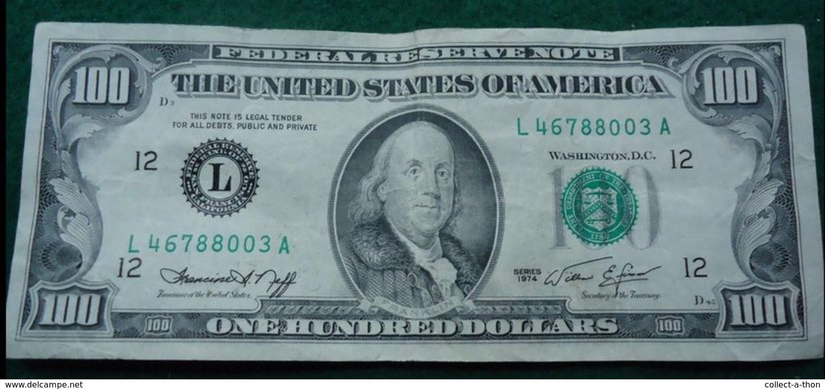 CRISP CLEAN 1974 SAN FRANCISCO (L) $100 FEDERAL RESERVE NOTE - Federal Reserve Notes (1928-...)