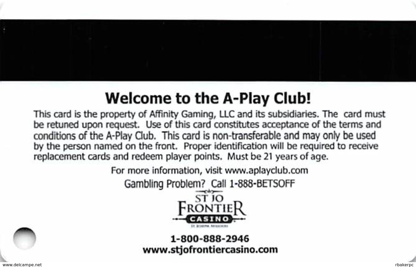 St. Jo Frontier Casino - St. Joseph, MO USA - Slot Card (not A Generic Affinity Gaming Card!) - Casino Cards