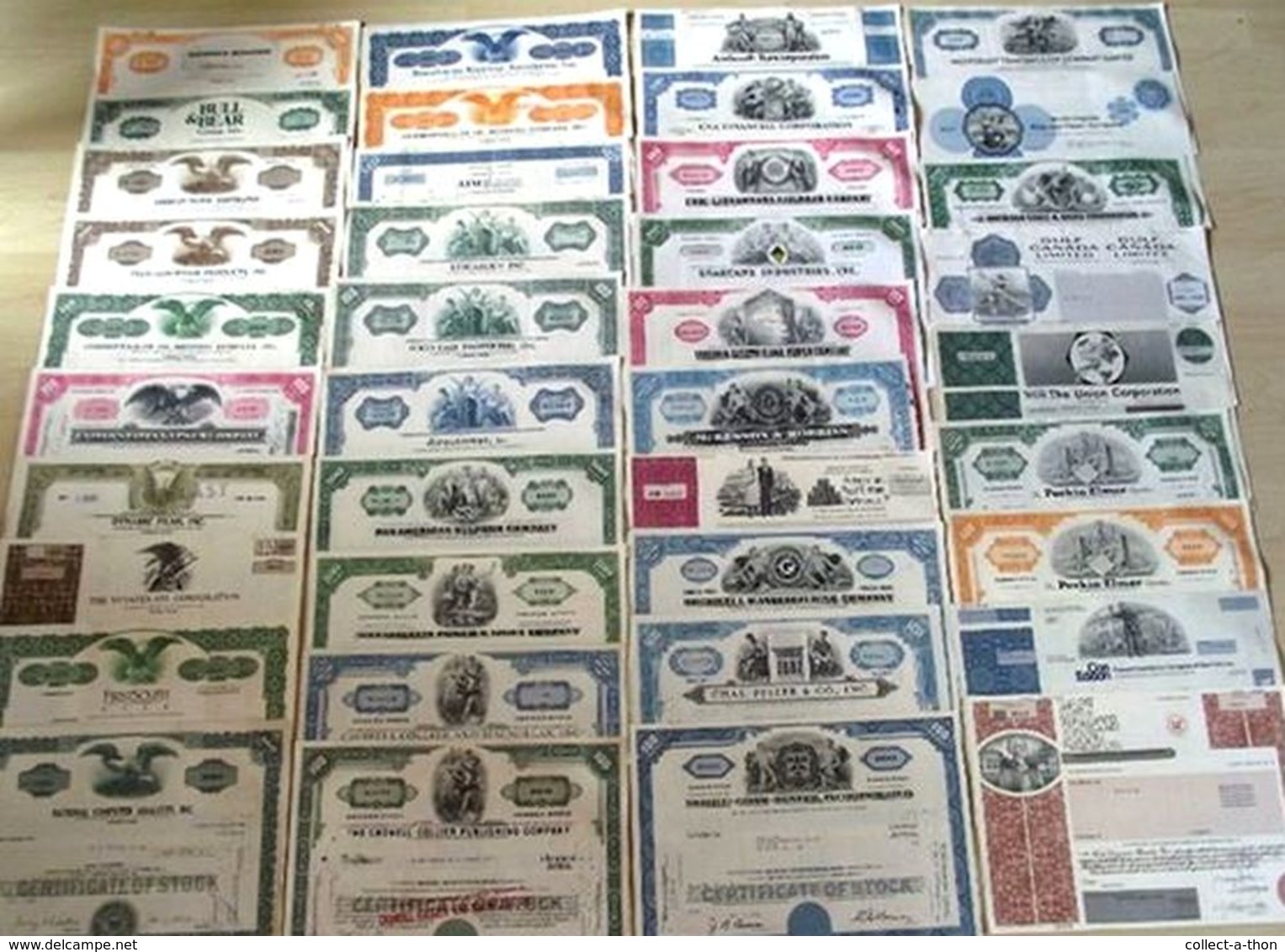 100 DIFFERENT ANTIQUE U.S. STOCK CERTIFICATES (1940's-1980's) In EXCELLENT CONDITION - Verzamelingen