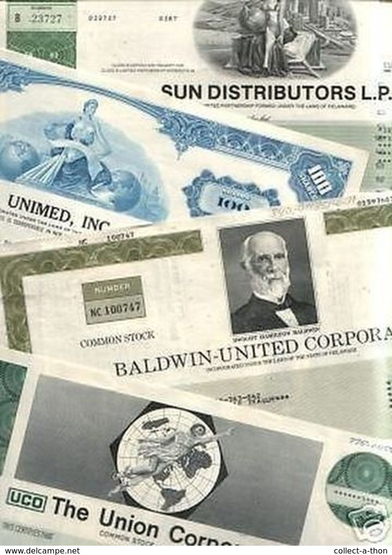 100 DIFFERENT ANTIQUE U.S. STOCK CERTIFICATES (1940's-1980's) In EXCELLENT CONDITION - Collections