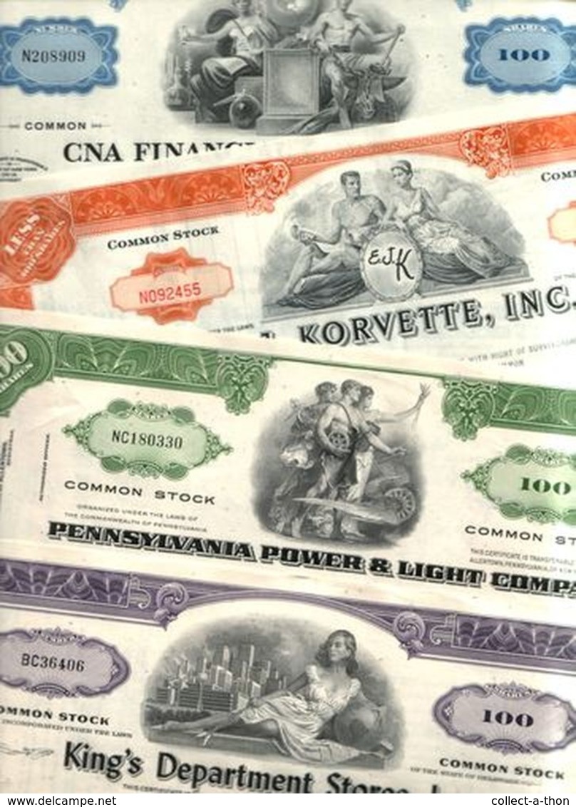 100 DIFFERENT ANTIQUE U.S. STOCK CERTIFICATES (1940's-1980's) In EXCELLENT CONDITION - Collections