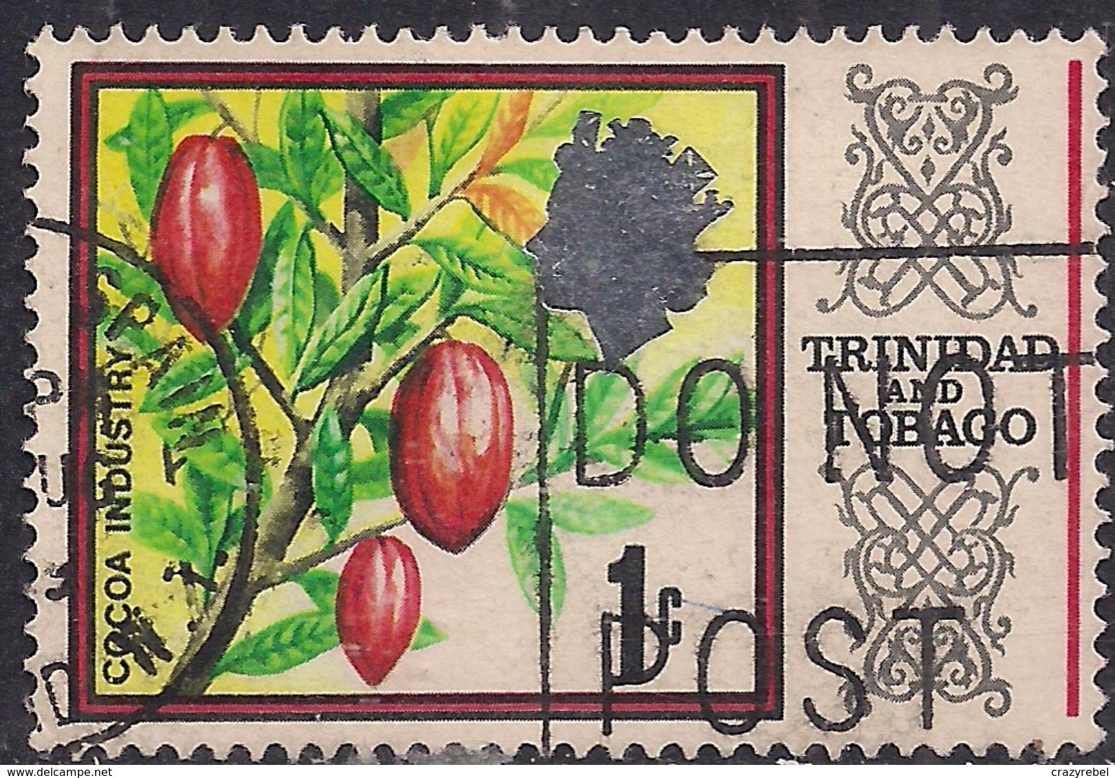 Trinidad & Tobago 1969 - 72 QE2 1ct Cocoa Beans SG 339 ( G1388 ) - Trinidad & Tobago (1962-...)