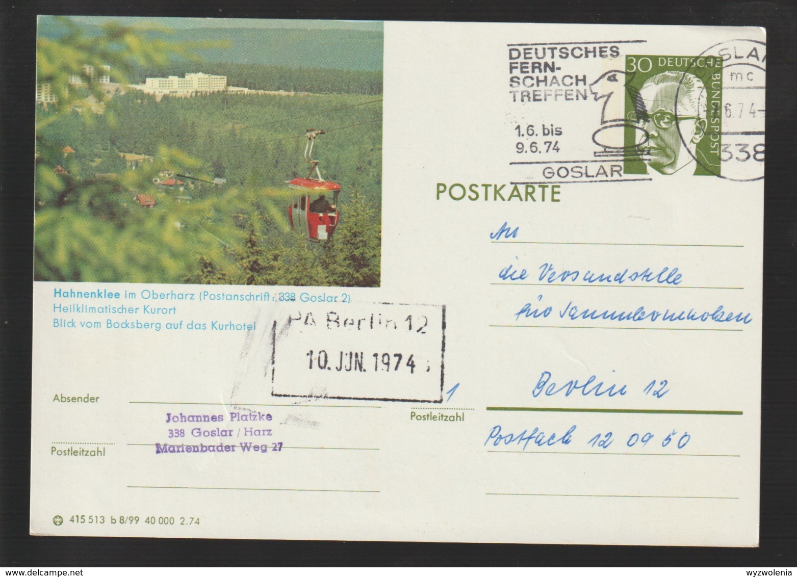 P 286) BRD SSt Goslar 1974: Deutsches Fern-Schach-Treffen (auf BiPo Hahnenklee) - Ajedrez