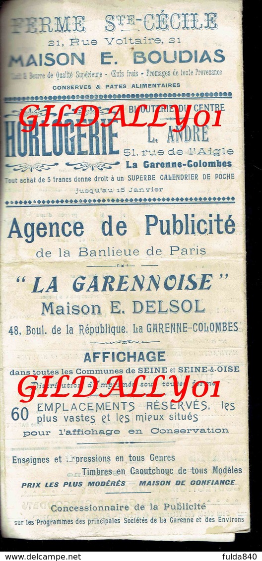 Tryptique  Publ:  GARENNE-COLOMBES.  Grand Concert Organisé Par Les  Joyeux Lapins. 3 Dec 1910. - Affiches