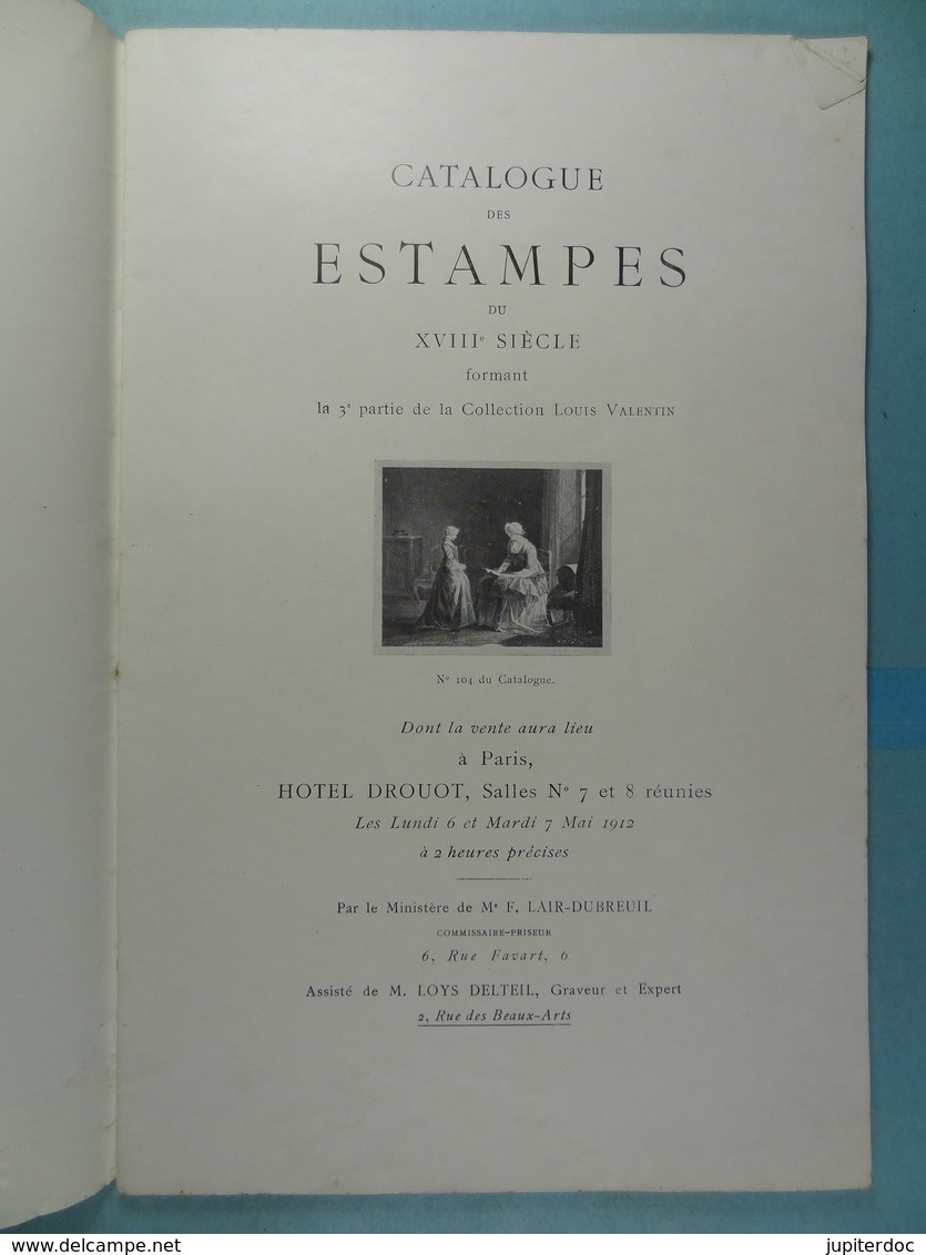 Collection Louis Valentin Estampes Du XVIIIè S.Vente De 1912 3ème Partie Edit. Frazier-Soye Paris - Autres & Non Classés