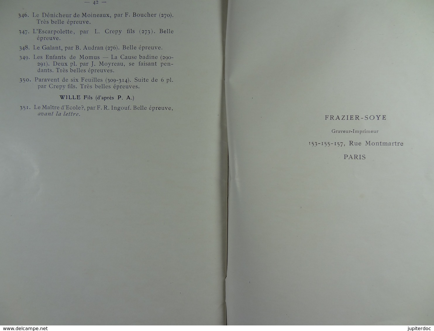 Collection Louis Valentin Estampes du XVIIIè s.Vente de 1912 3ème partie Edit. Frazier-Soye Paris