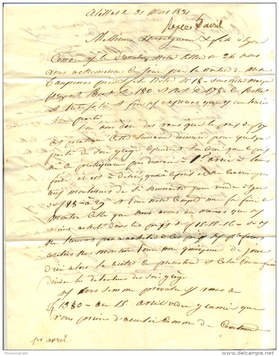 ARDECHE: Pli De ALISSAS De 1831 En Port Du Avec CàDate Type 12 De PRIVAS (6) 1D P LYON - 1801-1848: Précurseurs XIX