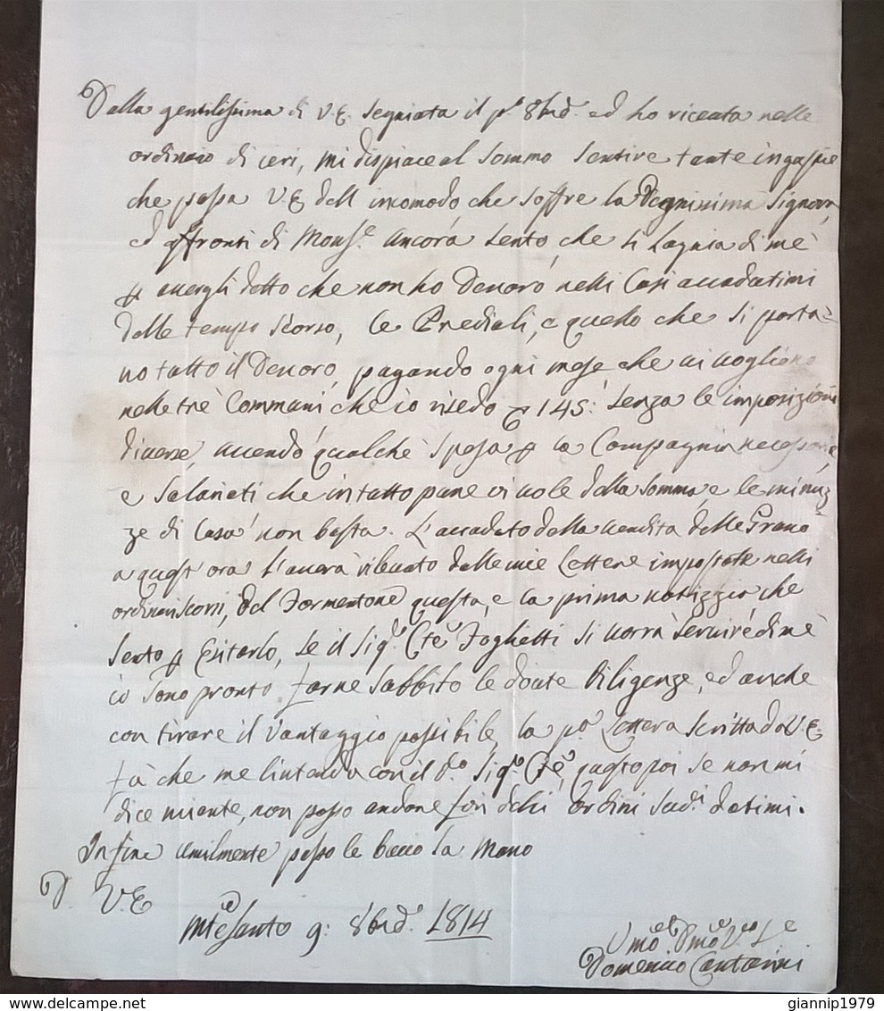 1814 LETTERA DA MACERATA CON RARISSIMO TIMBRO AD ARCO DESTINATA A ILLUSTE SIG.  CAVALIERE - Manuscritos