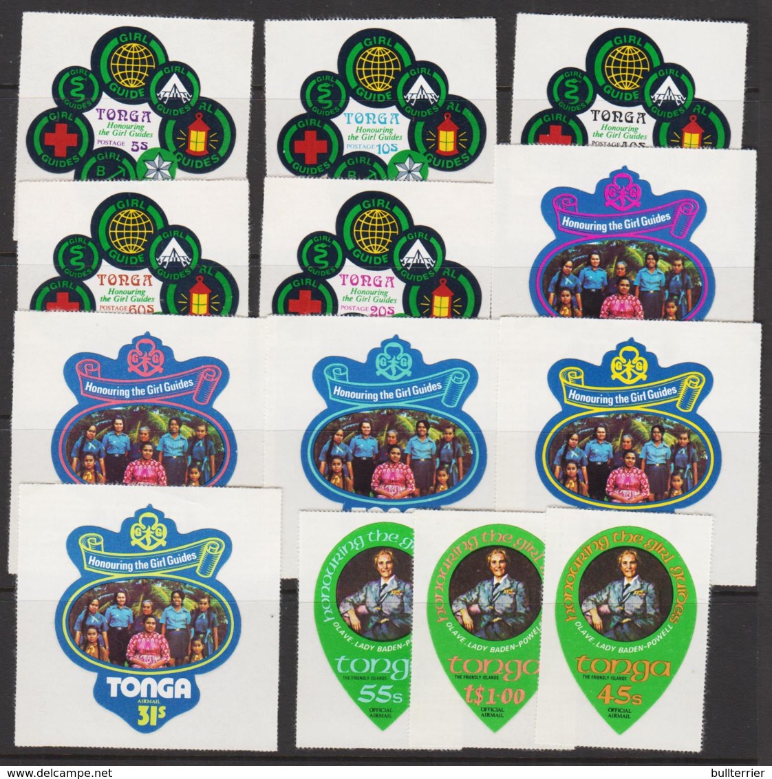 TONGA  -  1974 - GIRL GUIDES SET OF 10 + OFFICIALS SELF ADHESIVES MNH,  ,SG CAT £37+ - Tonga (1970-...)