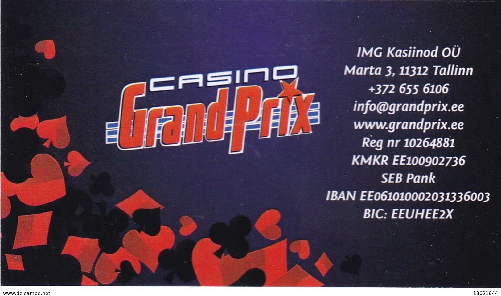 ESTONIA  KEY  CASINO Grand Prix TALLINN  (PAPER CARD) - Casino Cards