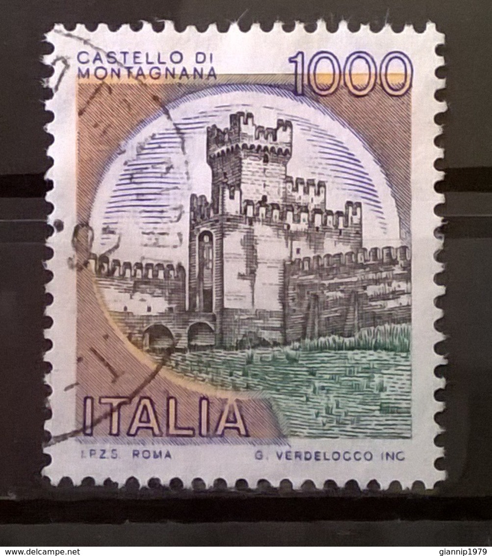 1980 SERIE CASTELLI D' ITALIA VARIETA COLORE ARANCIO FUORI REGISTRO CASTELLO DI MONTAGNANA - Varietà E Curiosità