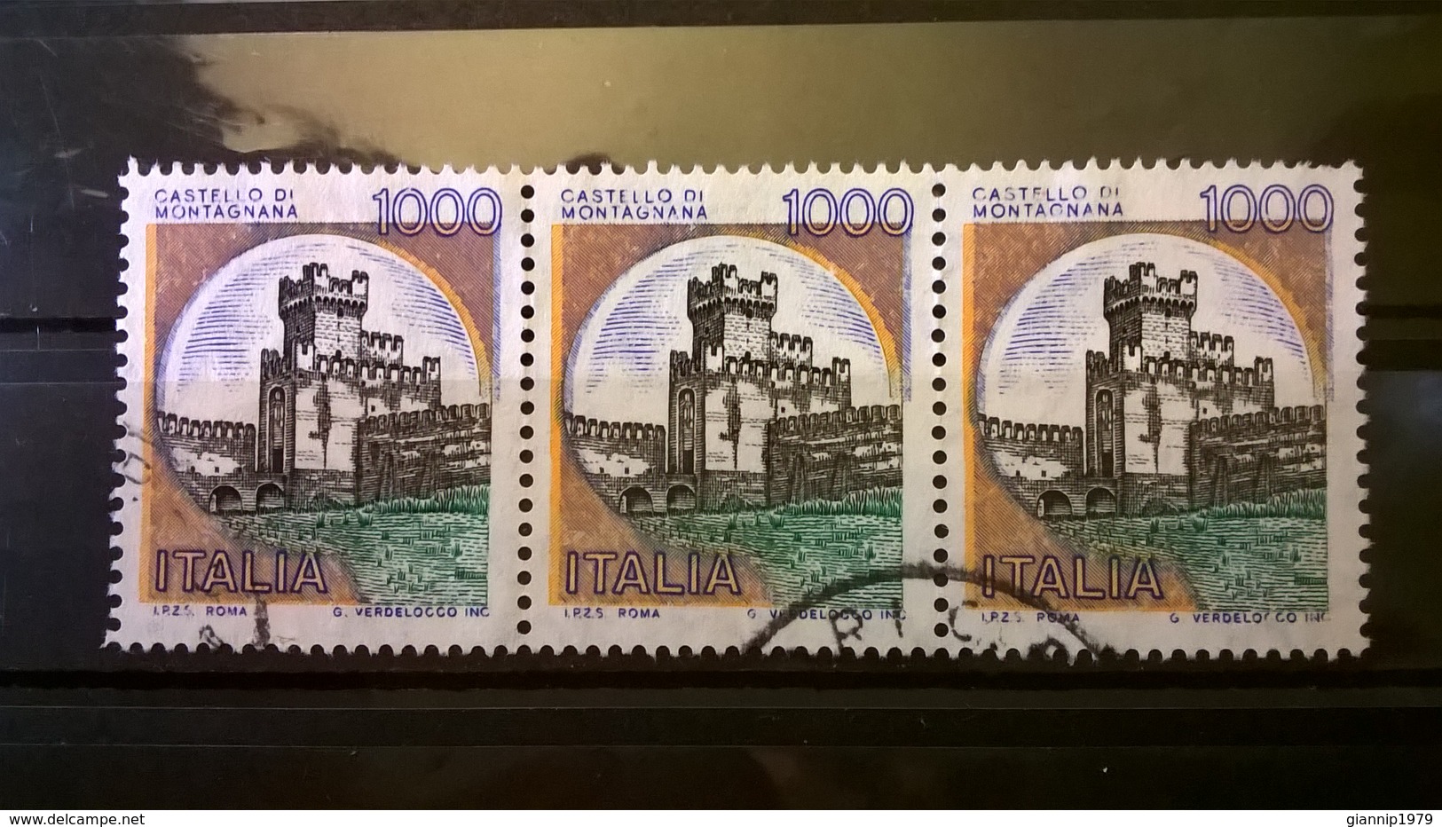 1980 SERIE CASTELLI D' ITALIA VARIETA COLORE ARANCIO FUORI REGISTRO CASTELLO DI MONTAGNANA - Varietà E Curiosità