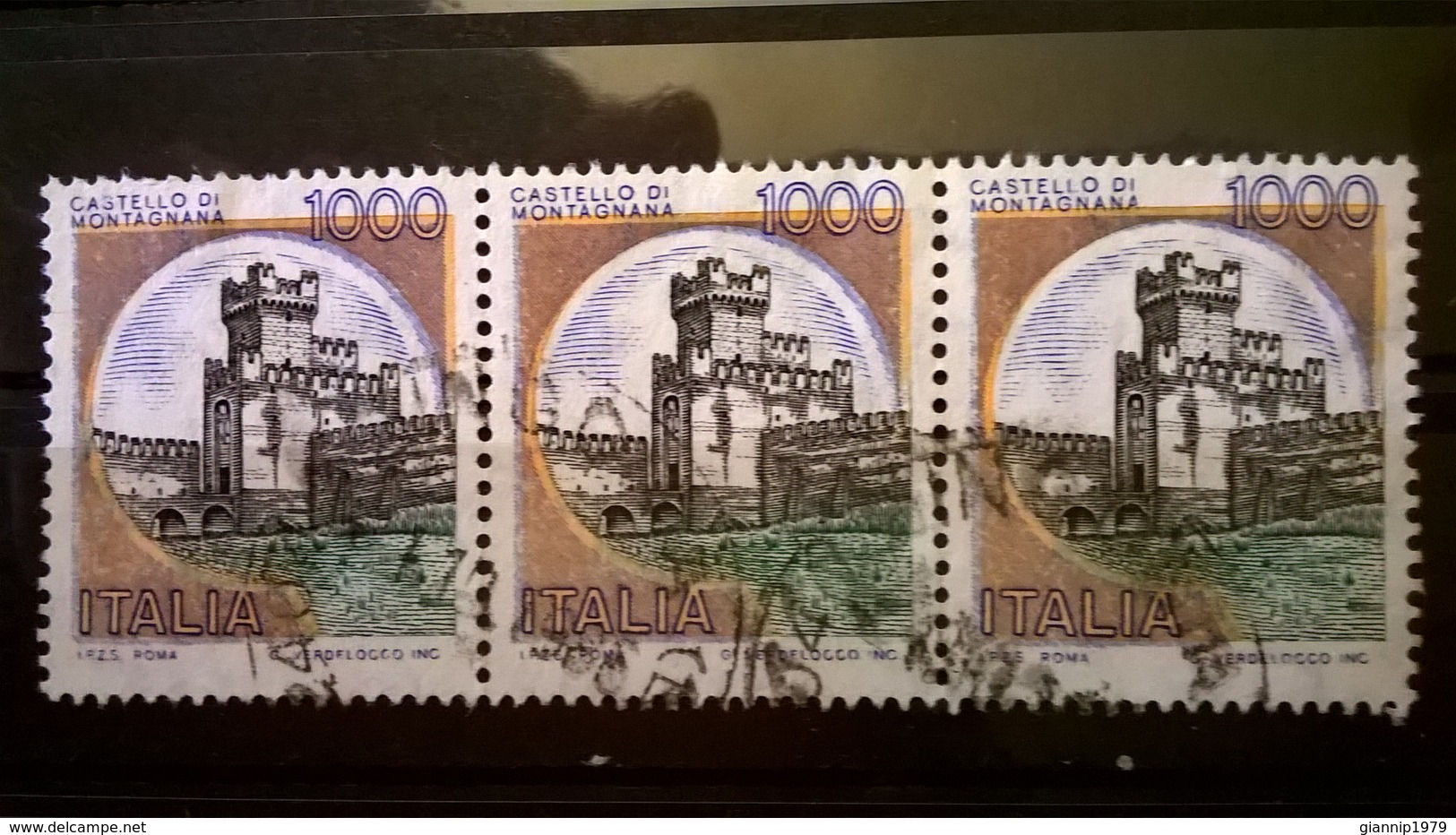 1980 SERIE CASTELLI D' ITALIA VARIETA COLORE ARANCIO FUORI REGISTRO CASTELLO DI MONTAGNANA - Varietà E Curiosità