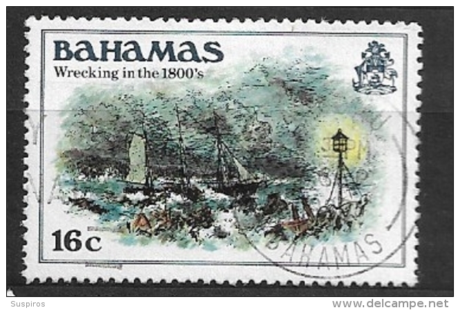 BAHAMAS    1980 History Of The Bahamas    USED      Lighthouses | Paintings | Sea | Ships - Bahamas (1973-...)