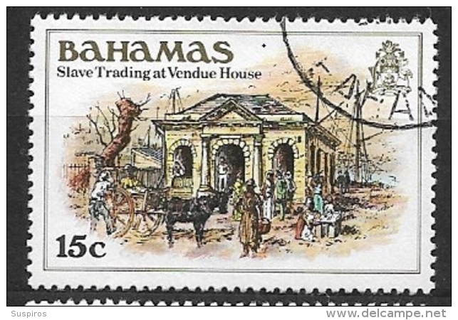 BAHAMAS    1980 History Of The Bahamas    USED     SLAVE TRADING, LOCAL MOTIVES -Animals (Fauna) | Buildings | Mammals - Bahamas (1973-...)