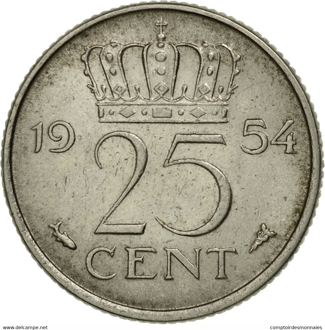 Monnaie, Pays-Bas, Juliana, 25 Cents, 1954, TB+, Nickel, KM:183 - 1948-1980 : Juliana