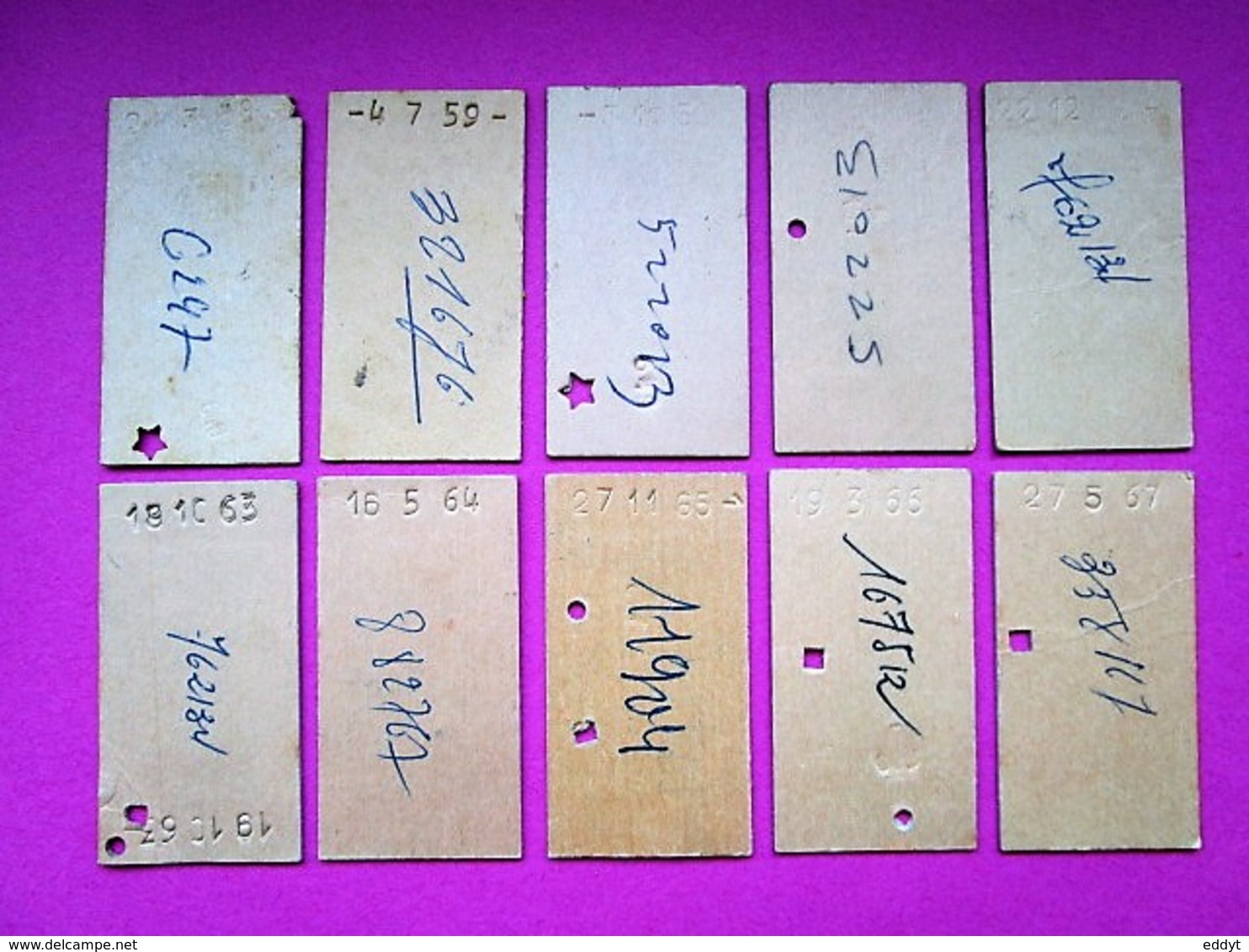 10 Anciens TICKETS BILLETS  " SNCF "  2° Classe - PARIS Gare De Lyon / Vermenton - TBE 1958 à 67 - Non Classificati