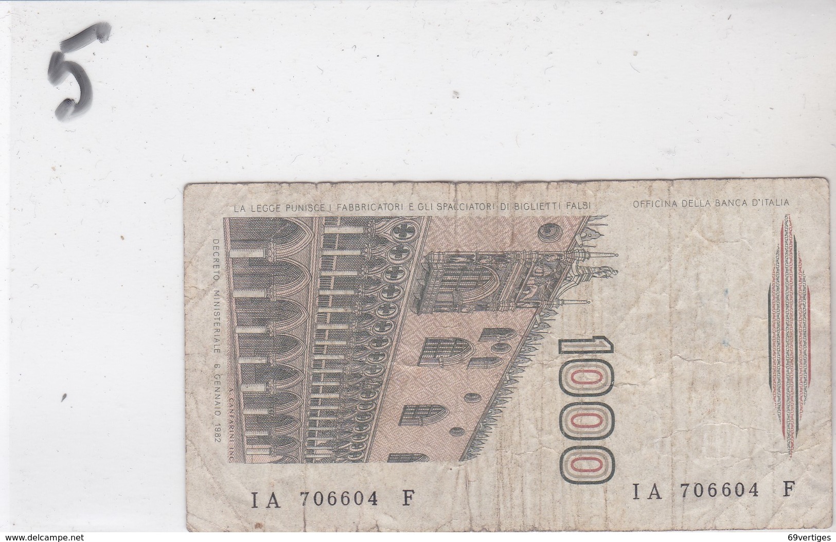 Billet 1000 Lires IA 706604 F - 1000 Lire