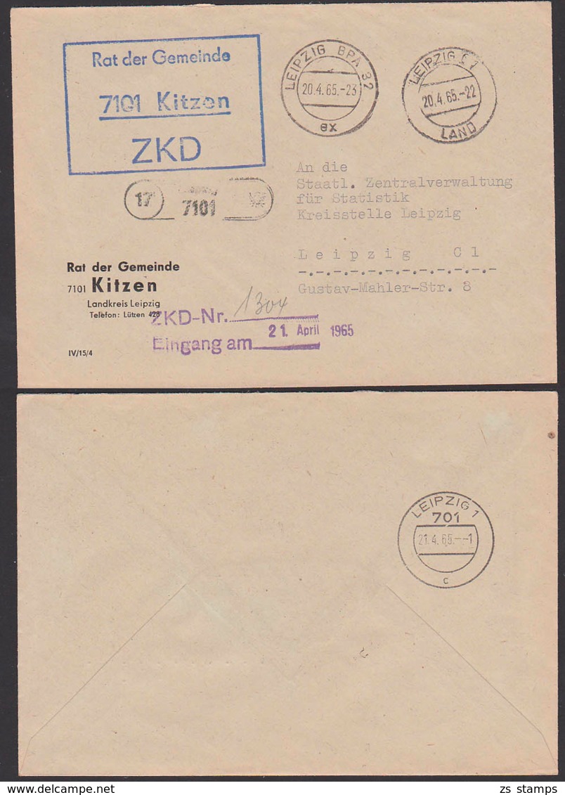 Kitzen Landkreis Leipzig ZKD-Brief 1965 Germany East , GDR, Spatelstempel Rat Der Gemeinde, KSt In Blau Statt Violett - Sonstige & Ohne Zuordnung