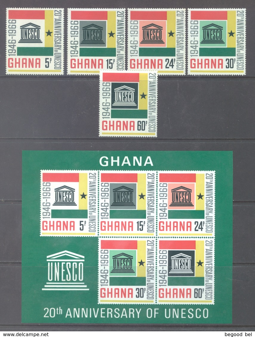 GHANA - 1966 - MNH/** - UNESCO - Yv 253-257 BLOC 23 Mi 274-278 - Lot 17914 - Ghana (1957-...)