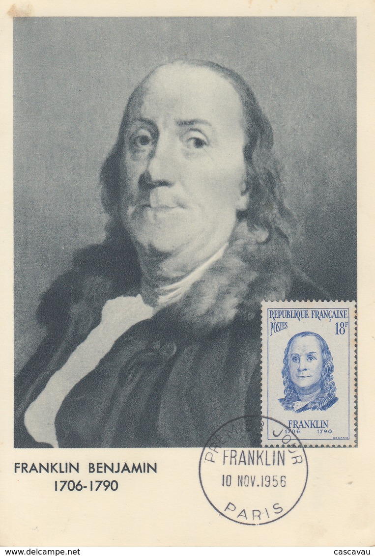 Carte  Maximum  1er  Jour    FRANCE    Benjamin   FRANKLIN    1956 - 1950-1959