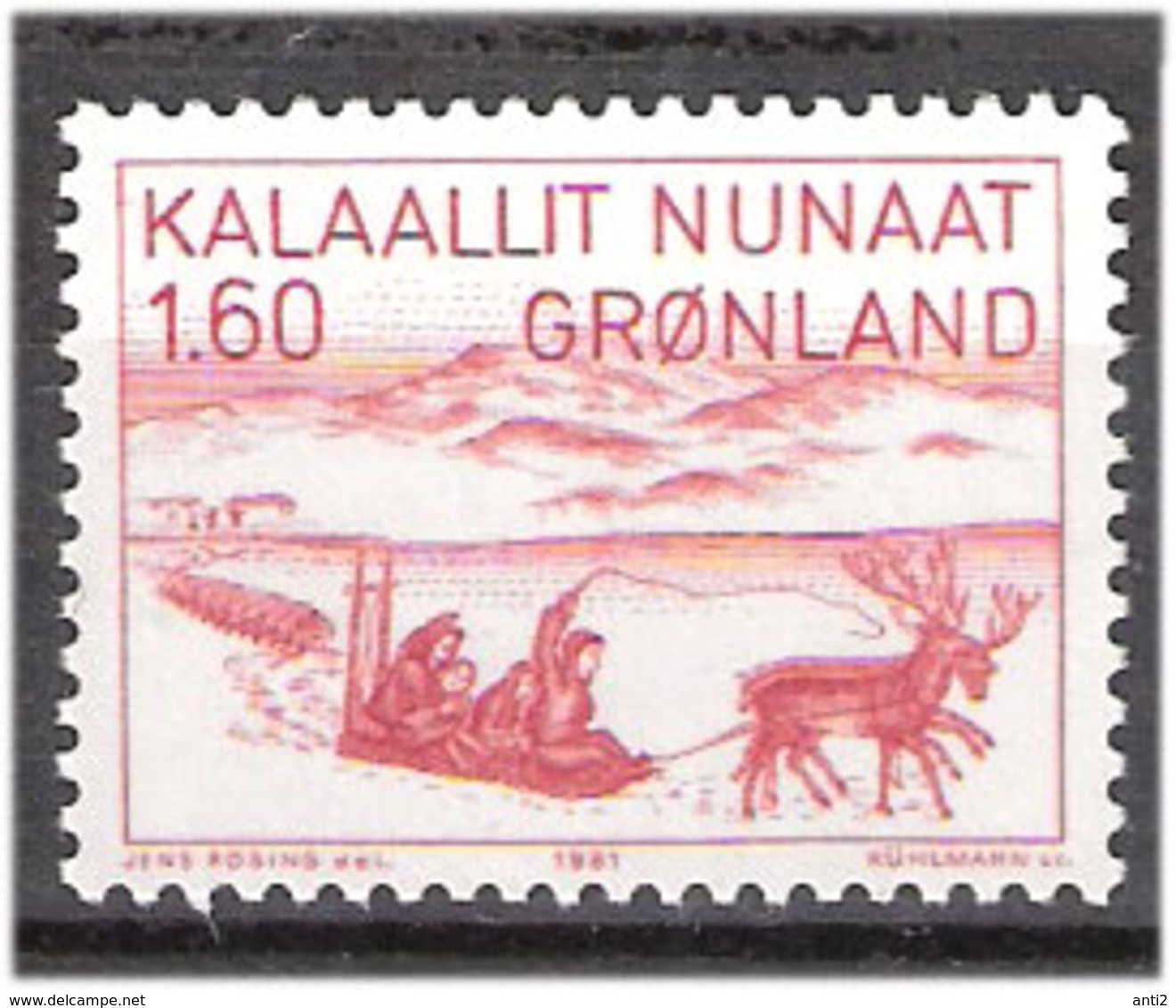 Greenland 1981 Sleigh Ride Northern Canada; Illustration By Jens Kreutzmann (1828-1899) Greenland Saga  Mi 128, MNH(**) - Covers & Documents