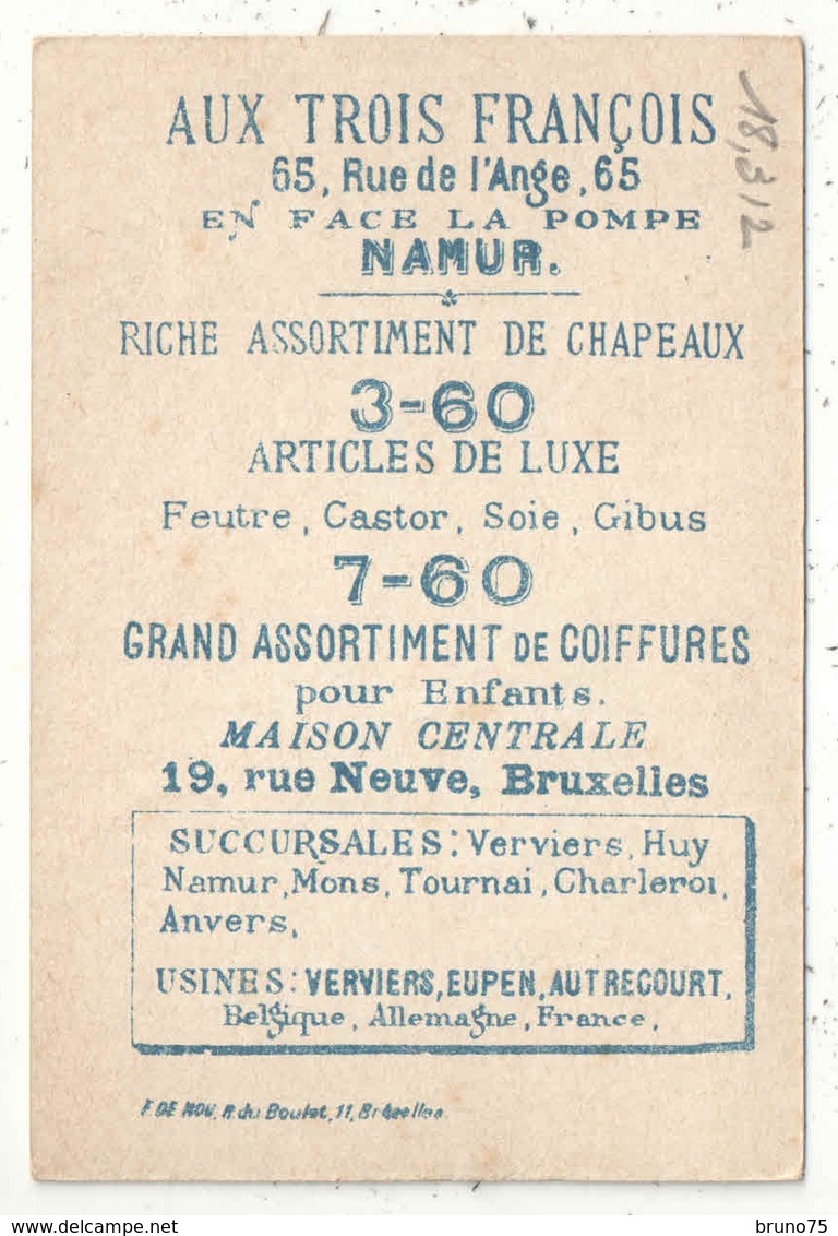 Chromo Doré - Aux Trois François - Namur - 65, Rue De L'Ange - Cotillon - Autres & Non Classés