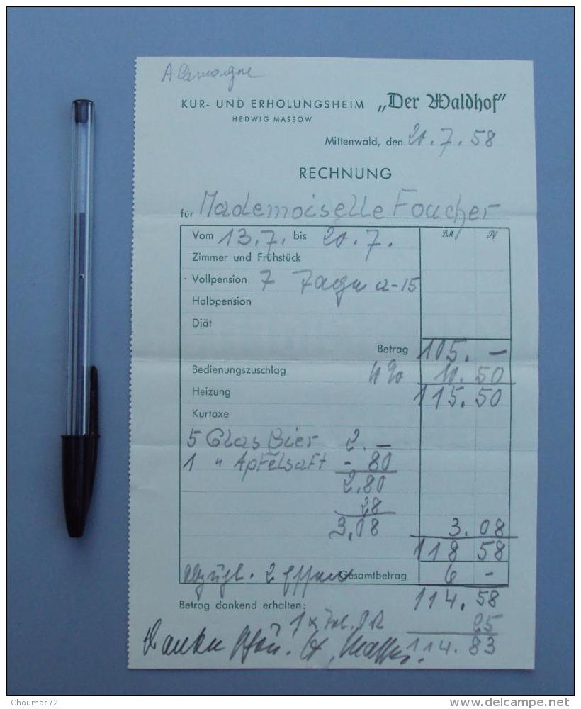 Allemagne 001  Facture Mittenwald - Der Daldhof 1958 - 1950 - ...