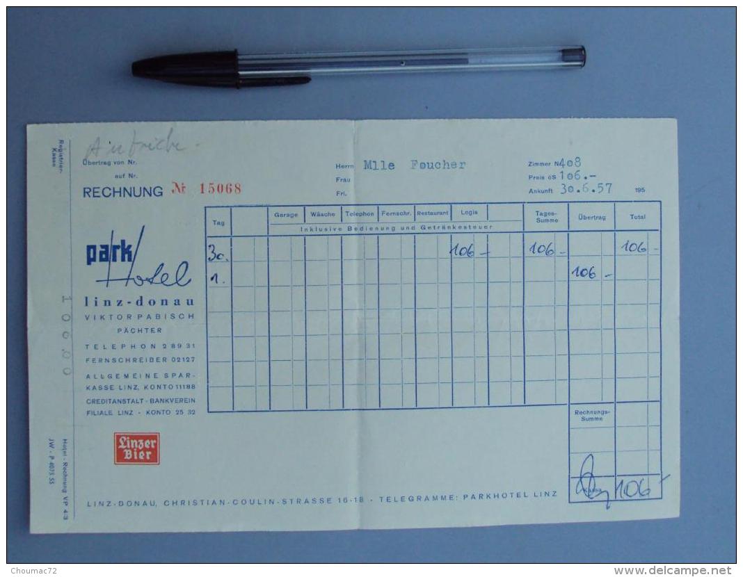 Autriche 001  Facture Park Hotel - Linz-donau - 1957 - Autriche
