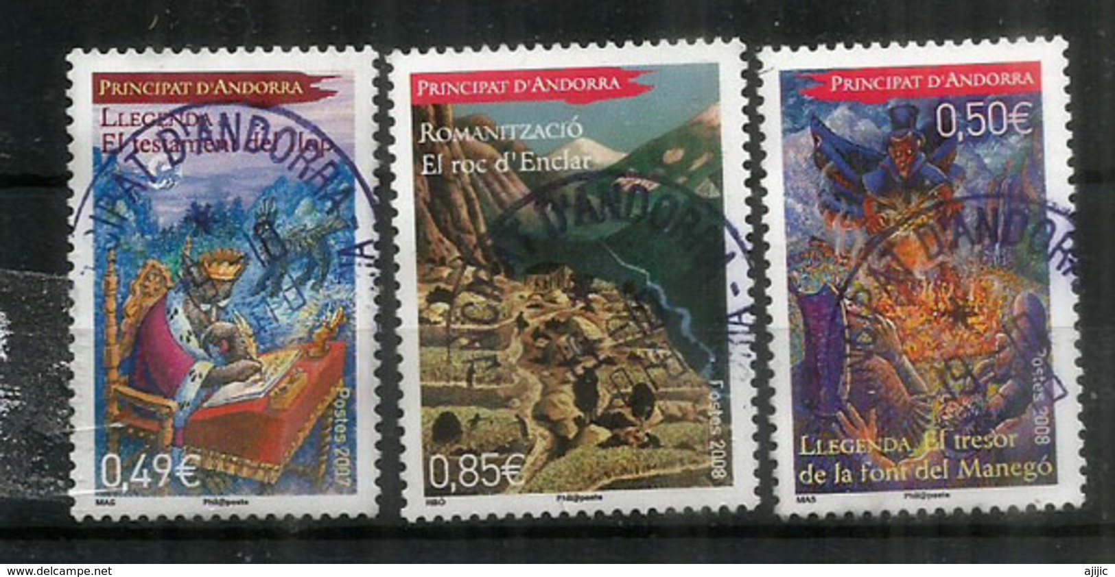 ANDORRA. Légendes: Testament Du Loup & Trésor Du Manego Au Roc D'Enclar, 3 Timbres Oblitérés, 1 ère Qualité - Used Stamps
