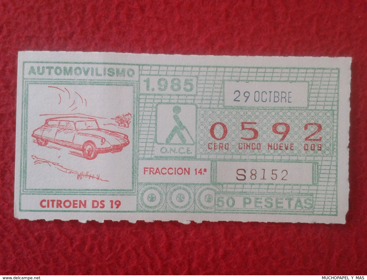 CUPÓN DE LA ONCE LOTTERY LOTERIE SPAIN CIEGOS LOTERÍA ESPAÑA COCHE CAR AUTO VOITURE CITROEN CITROËN DS 19 TIBURÓN SAPO - Billetes De Lotería