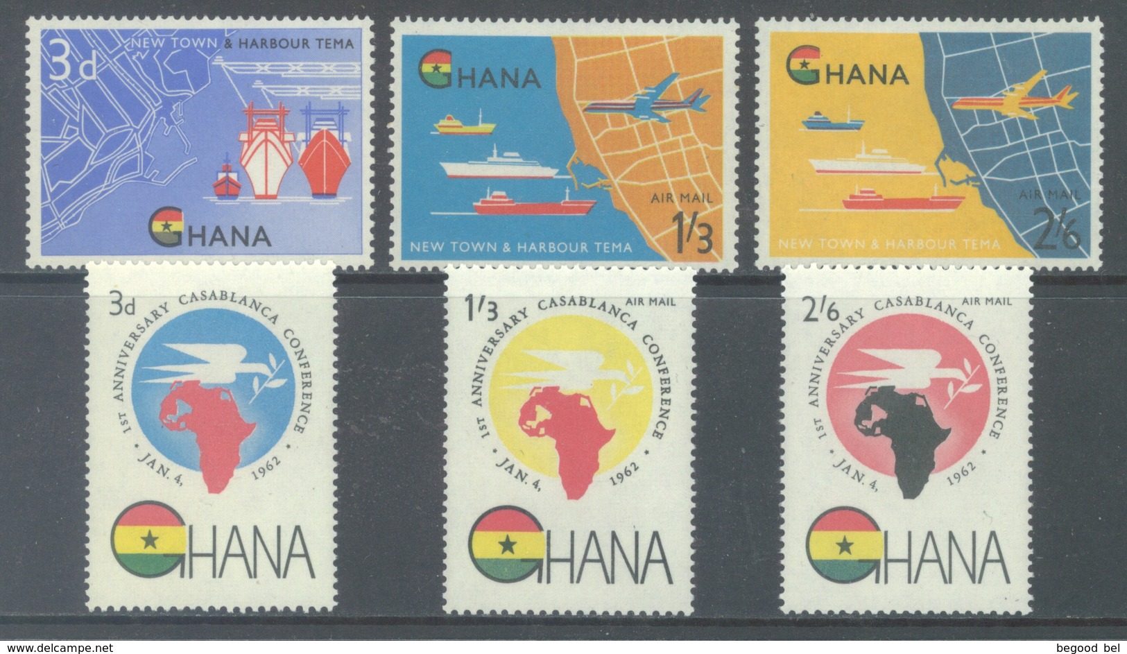 GHANA - 1962 - MNH/**  - CASABLANCA CONF. NEW HARBOUR TEMA - Yv 102-103 PA 7-10  Mi 112-117 - Lot 17917 - Ghana (1957-...)