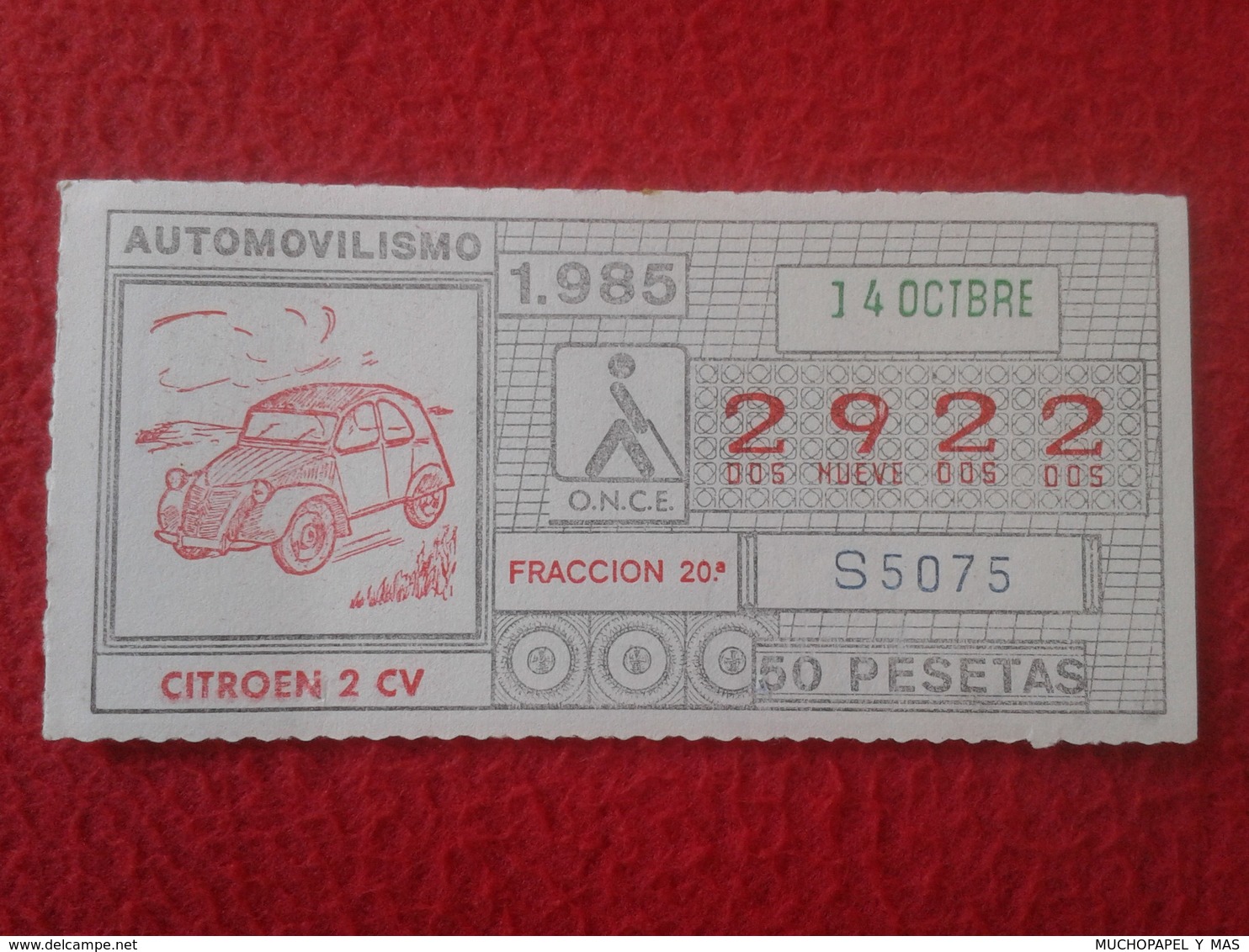 CUPÓN DE LA ONCE LOTTERY LOTERIE SPAIN CIEGOS LOTERÍA ESPAÑA COCHE CAR AUTO VOITURE CITROEN CITROËN 2 CV DOS CABALLOS - Billetes De Lotería