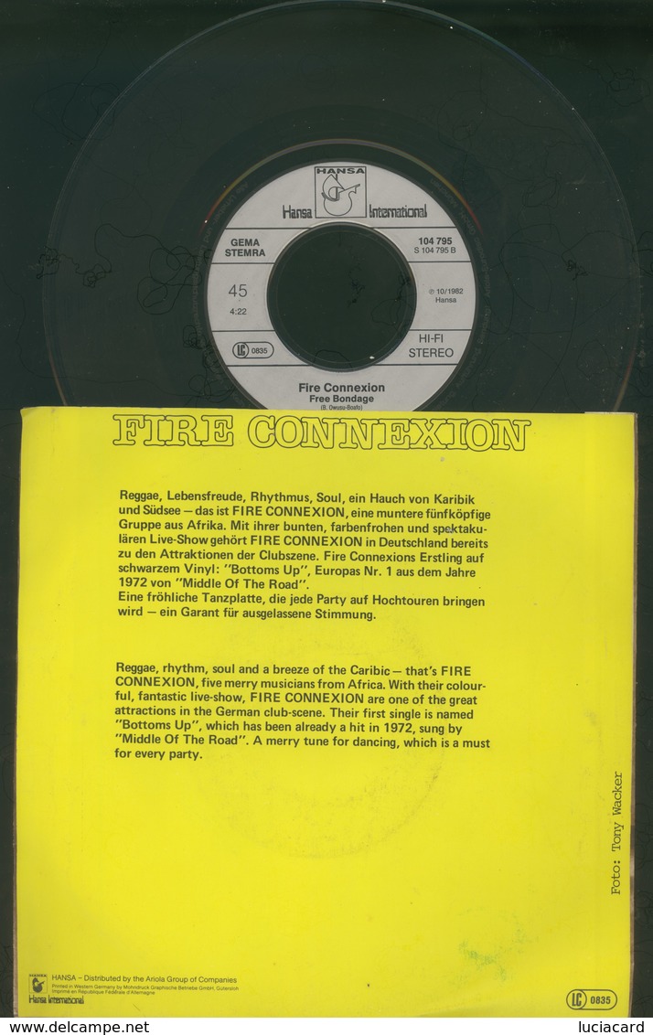 FIRE CONNEXION -BOTTOMS UP -FREE BONDAGE -DISCO VINILE 45 GIRI 7" 1982 - Altri - Inglese