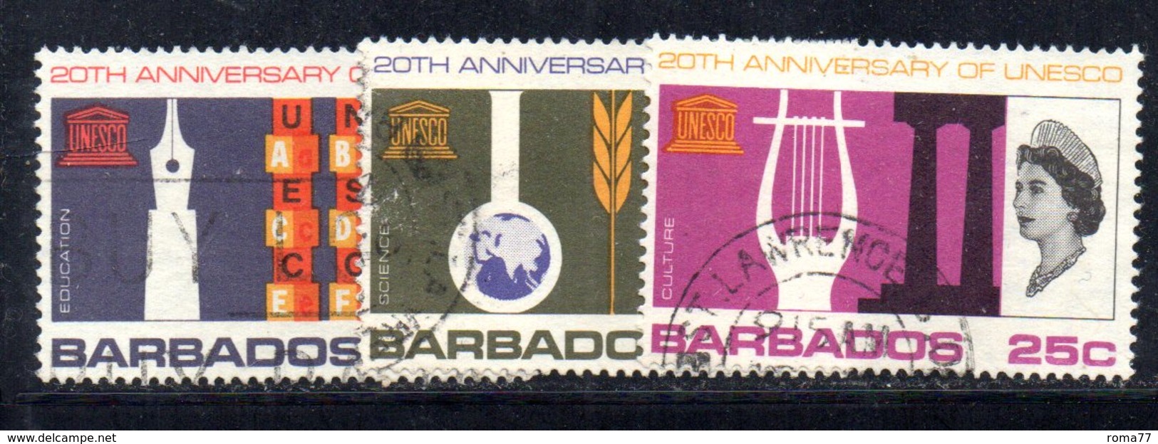 T955 - BARBADOS 1967 ,  Yvert N. 267/269 Usato . Unesco - Barbados (1966-...)