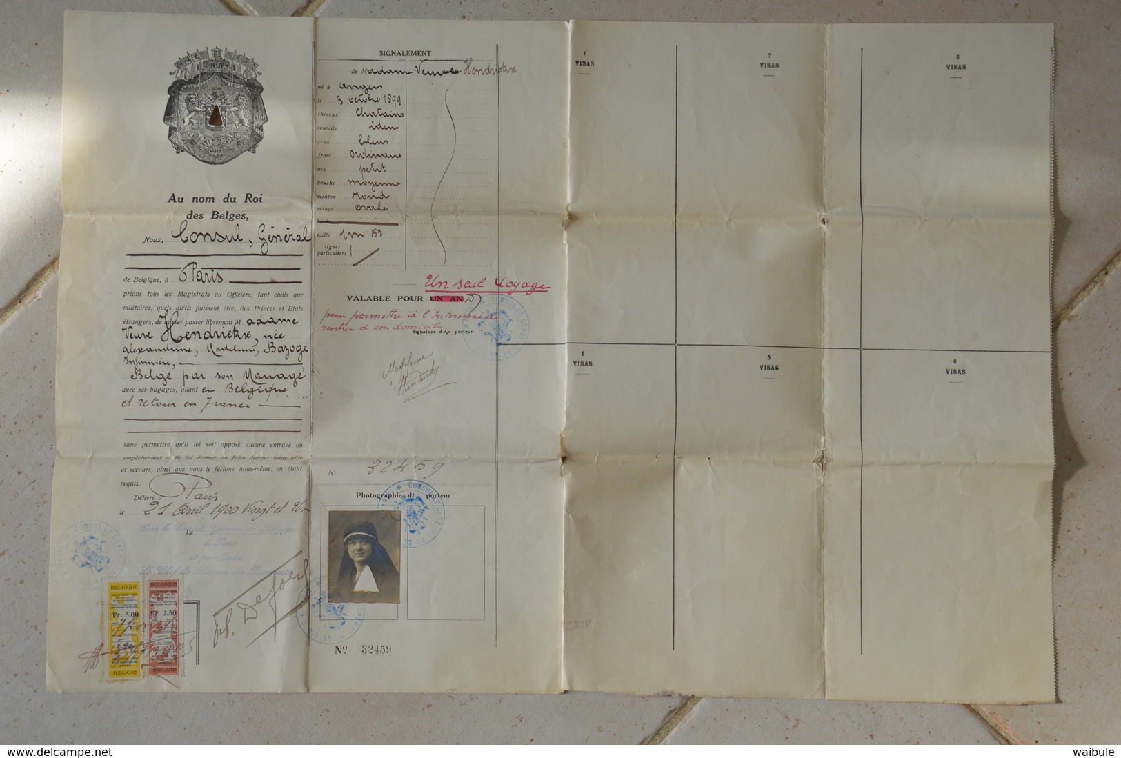 Visa Belge Passeport 1921 - Historical Documents