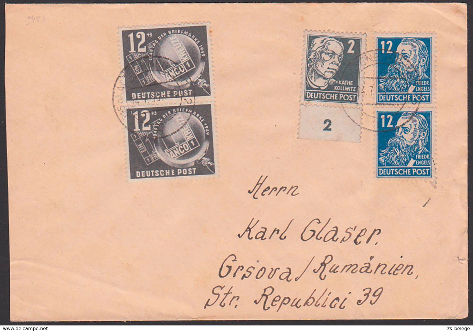 Auslandsbrief 12+3 Pf(2) Tag Der Briefmarke, Schwarzer Kreuzer Bayern DDR 245(2) Altenburg Nach Rumänien, Portogenau - Cartas & Documentos