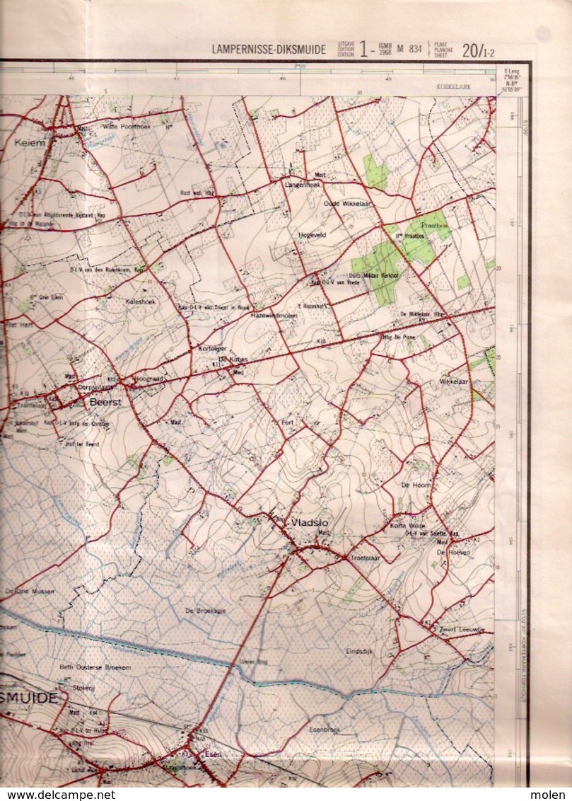 STAFKAART 20/1-2 Meting1966 LAMPERNISSE DIKSMUIDE PERVIJZE VLADSLO WOUMEN BEERST KLERKEN KEIEM AVEKAPELLE OOSTKERKE S274