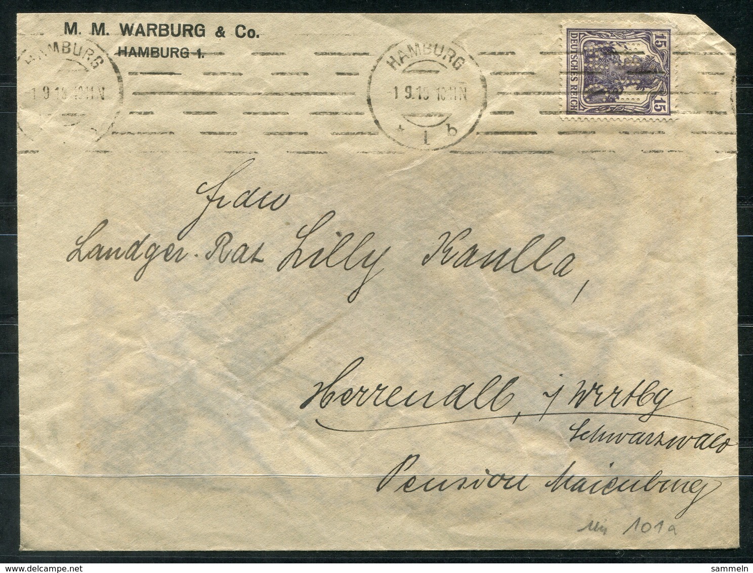 4229 - D.R. - Mi.Nr. 101a Mit Perfin "MM / WC" Auf Brief Von Hamburg Nach Herrenalb - Storia Postale