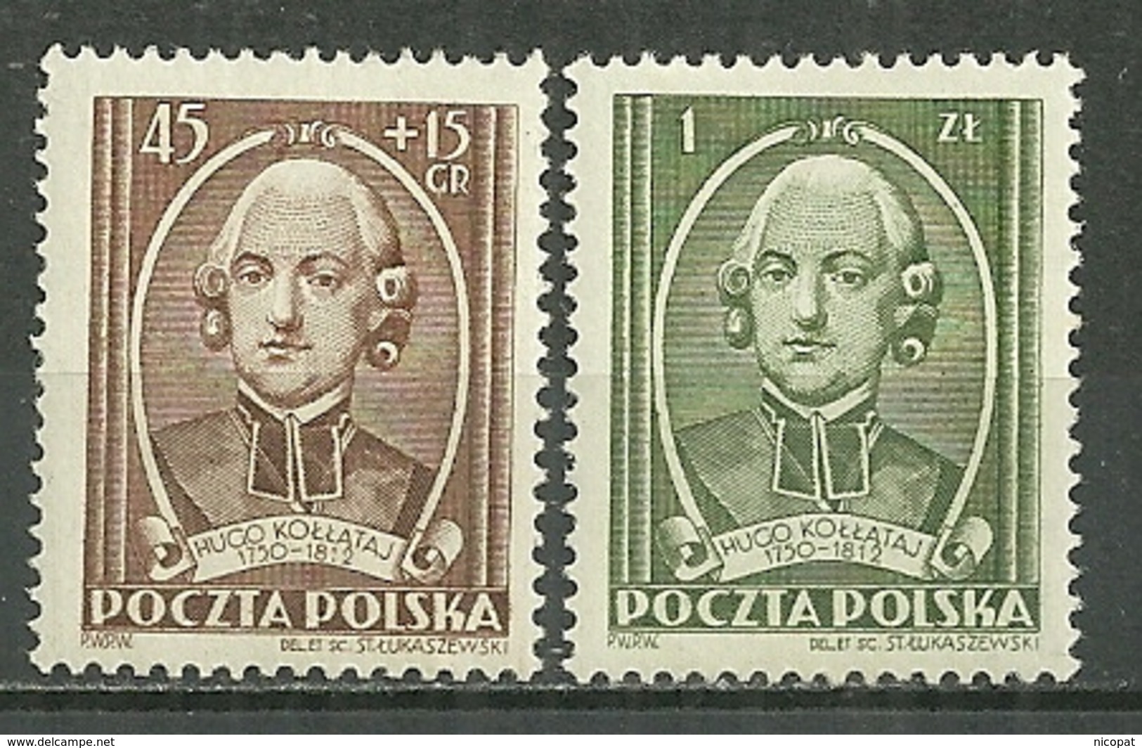 POLAND MNH ** 648-649 ANNIVERSAIRE DE LA MORT DU PERE HUGO KOLLATAJ. RELIGION - Neufs