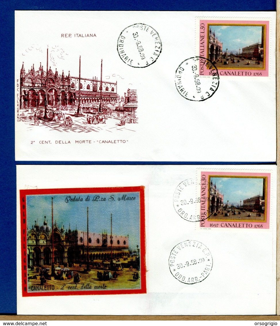 ITALIA - FDC FILAGRANO 1968 - CANALETTO  -  Poste Venezia Timbri Differenti - FDC