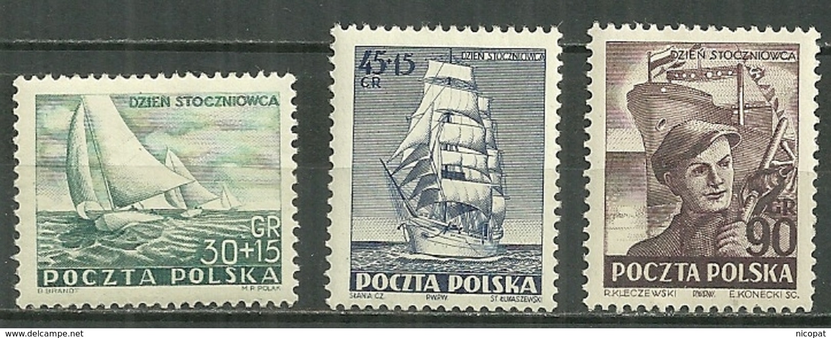 POLAND MNH ** 658-660 Journée Des Chantiers Navals Yachts Frégate DOR POMOZA Ouvrier Bateau Voile - Nuevos