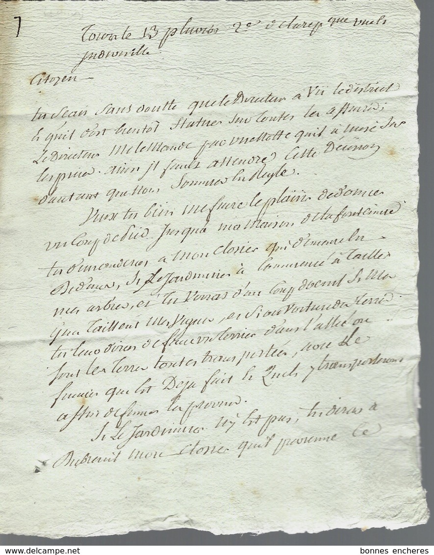 1794 REVOLUTION LETTRE COMPLETE ET SIGNEE Tours Pour Veretz ENTRETIEN DES TERRES VIGNES JARDINS B.E.VOIR SCANS - Manuscrits