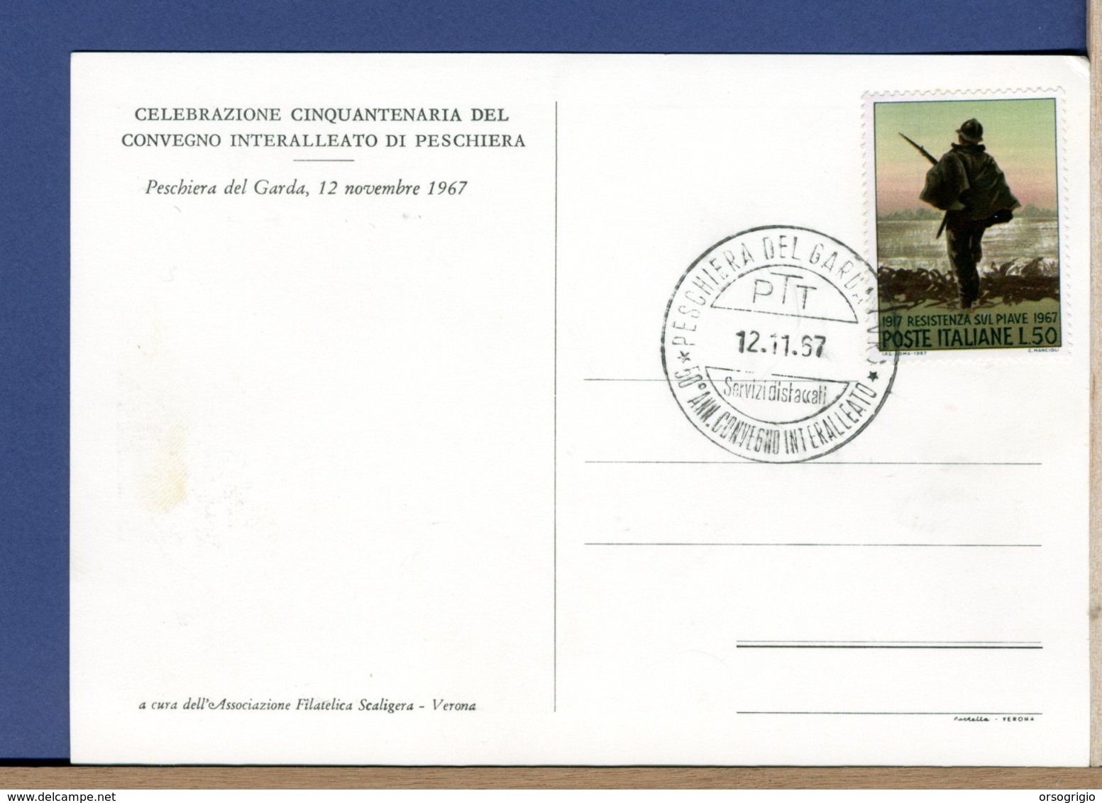 ITALIA - FDC FILAGRANO 1967 - Il Convegno Di Peschiera Tra Gli Alleati Della Prima Guerra Mondiale Si Tenne Nel 1917 - Prima Guerra Mondiale