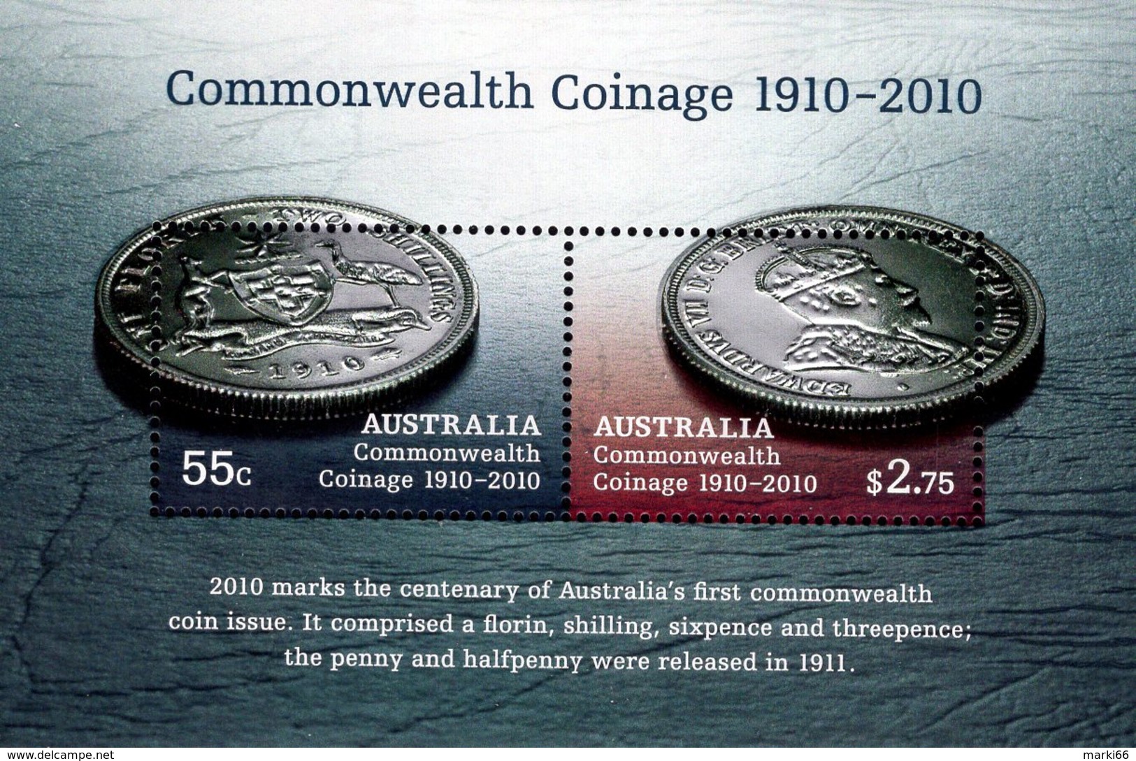 Australia - 2010 - Centenary Of Commonwealth Coinage - Mint Souvenir Sheet With Embossing - Nuevos