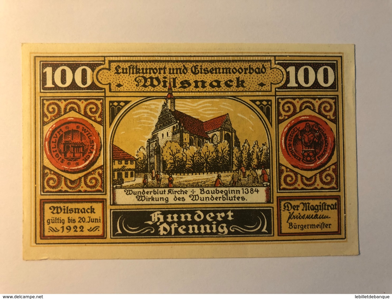 Allemagne Notgeld Wilsnack 100 Pfennig - Collections