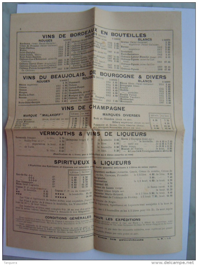 Juin 1918 Felix Potin - Paris Liste De Prix De Nourriture, Vins Parfumerie Etc. 4 Pages - 1900 – 1949