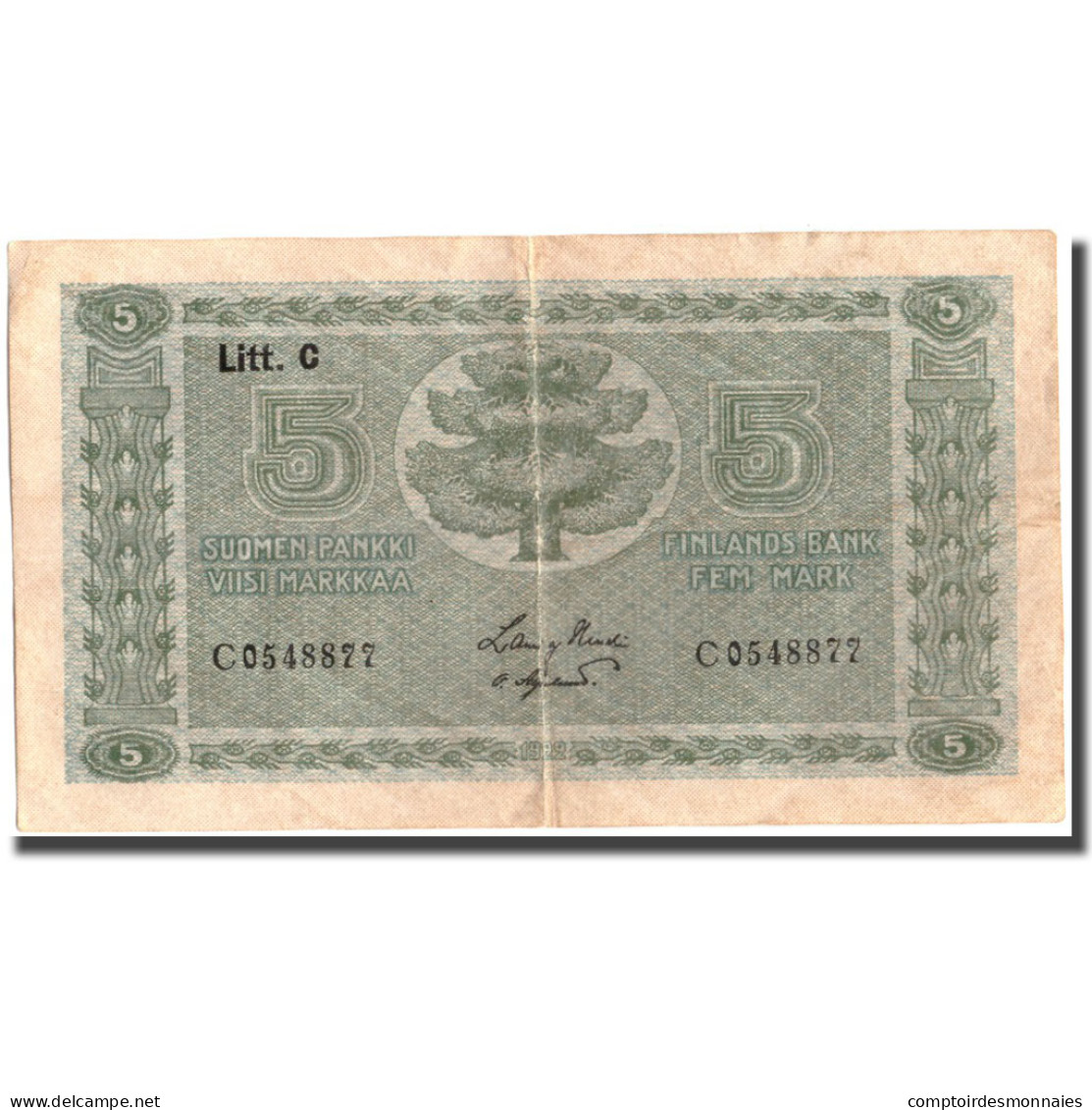 Billet, Finlande, 5 Markkaa, 1922, KM:61a, TB+ - Finlande